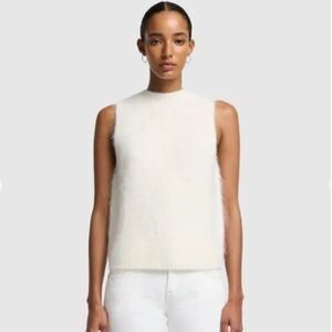 NWT 7 for all Mankind Sleeveless High Neck Fuzzy Alpaca Blend Sweater Natural S